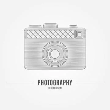 Old camera - branding identity element, isolated on white backgr Stock Illustration