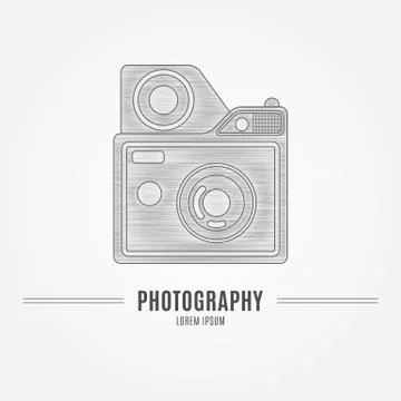 Old camera - branding identity element, isolated on white backgr Stock Illustration