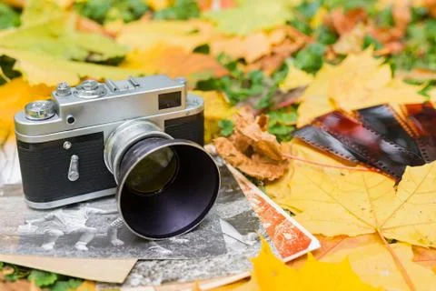Old camera for the fall foliage and old photos Stock Photos