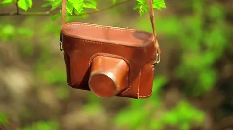 Old camera hanging on the tree Stock Footage 64182121