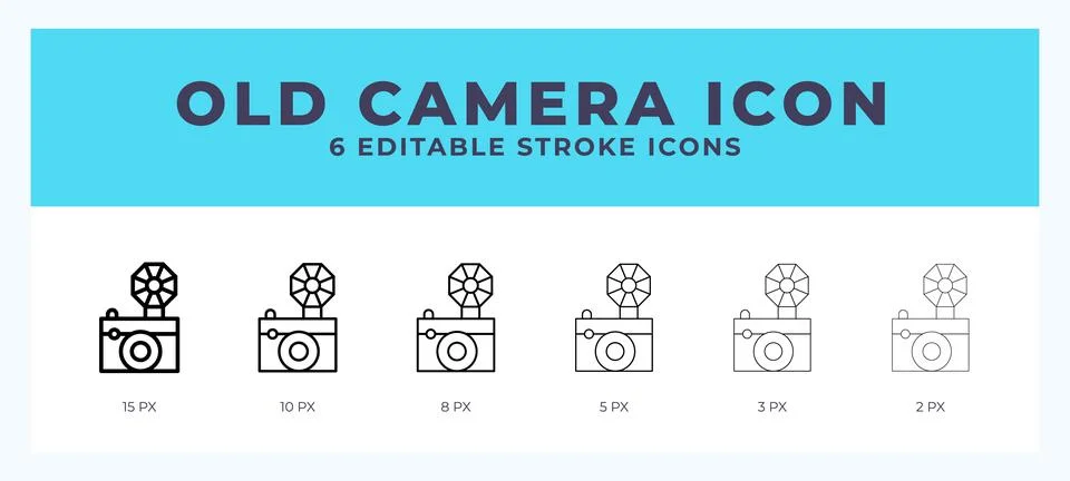 Old camera icon set with different stroke. Vector illustration with editabl.. Stock Illustration