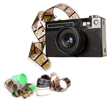 Old camera isolated, isolated  on a white background Stock Photos