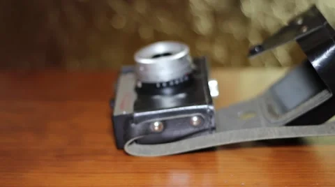 Old Camera With Leather Case Slider Shot Stock Footage 65252003