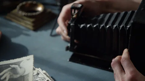 An old camera opens Stock Footage 128187668