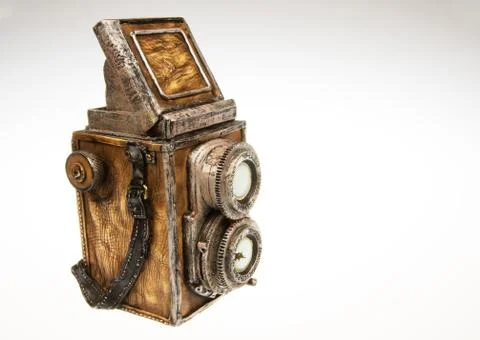 Old camera - right side of model collector on isolated white Stock Photos