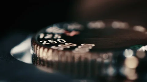 Old camera shutter speed knob Stock Footage 130314306