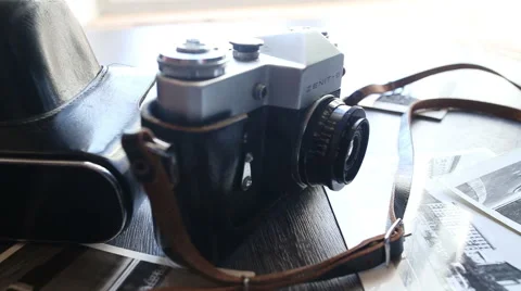 Old camera on a wooden table 動画素材 57256427