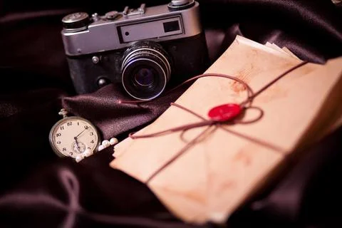 Old camera writing Stock Photos