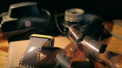 Old cameras composition in the dark studio lights retro style Video stock 64856305