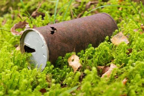 Old can, rusty beverage can in the forest Stock Photos