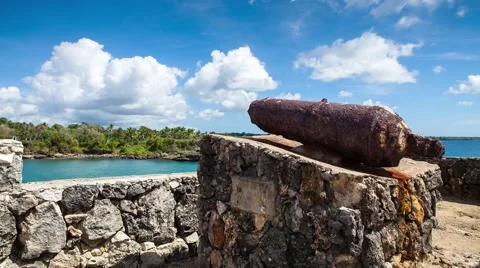 Old cannon in the castle timelapse Stock Footage 49071604