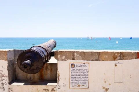 Old cannon in Sitges Foto stock
