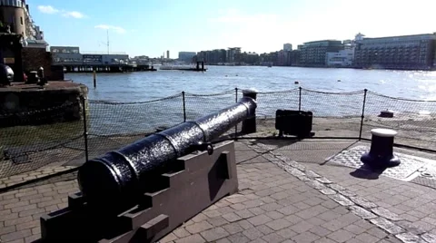 An old cannon at St Katherine's Dock London United Kingdom Video stock 47209099