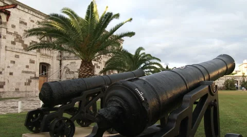Old cannons in the Royal Naval Dockyard in Bermuda Stock Footage 67573356