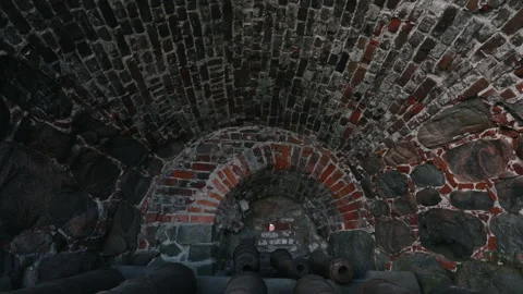 Old Cannons Stored Inside Fortress Tower Vídeos de archivo 343359639