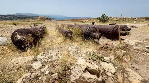Old canons at medieval or ancient ruins of a fortress Stock Footage 279920871