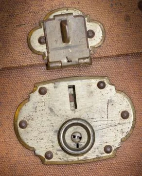 Old canvas trunk lock close up Stock Photos
