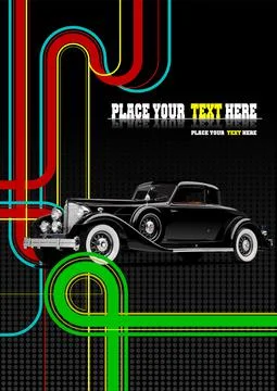 Old car on black junction image. Vector 3d illustration Stock Illustration