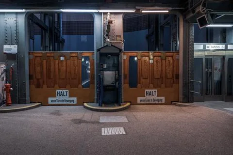Old car elevator in the old St. Pauli-Elbtunnel in Hamburg, Germany. Stock Photos