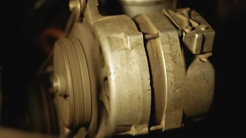 Old car engine generator cold start up at night Video stock 131406070