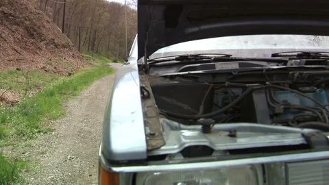 Old Car with Engine Troubles Tries to Start Stock Footage 85522104