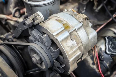 Old car generator close-up. Engine parts Stock Photos