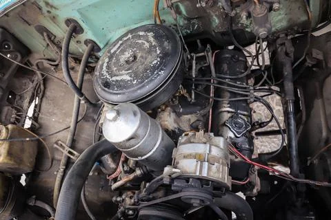 Old car generator close-up. Engine parts Stock Photos