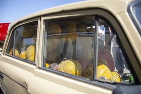 A old car inside with watermelon 写真素材
