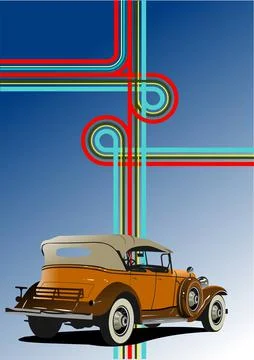 Old car on junction background. Stock Illustration