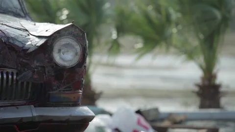 Old car on the lake Stock Footage 86452974