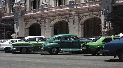 Old car moving on road Stock Footage 53607839