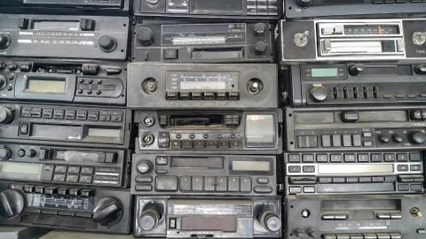 Old, Car Radios in Workshop Stock Photos