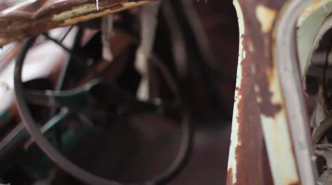 Old car steering wheel rack focus Stock Footage 27910396