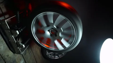 Old car wheels titanium rims long exposure video Stock Footage 305654468