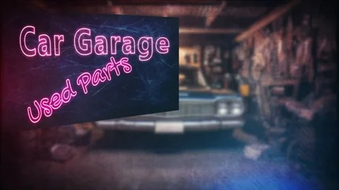 An old car in a workshop and neon light Vídeo Stock 295581305