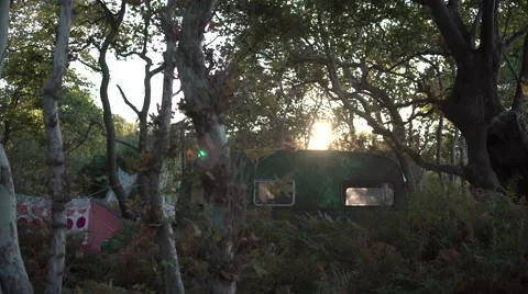 Old Caravan at Camping 4K Stock Footage 67397109