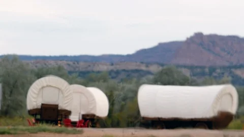 Old caravan wagons campground. Two Shots! Stock Footage 93550823