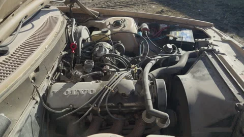 Old Carbureted Engine Starting Under Open Hood Stock Footage 342995426