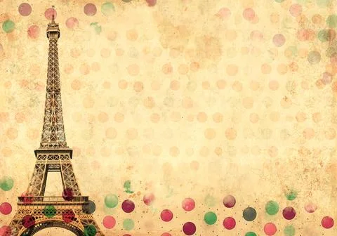 Old cardboard texture with Eiffel Tower - famous landmark of Paris and polk.. 스톡 일러스트
