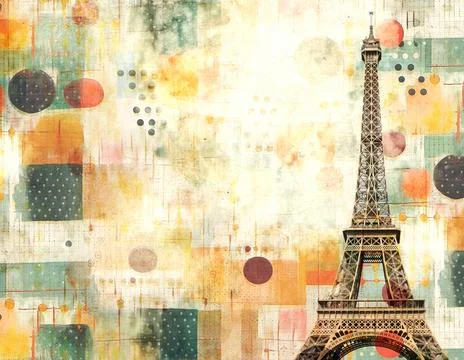 Old cardboard texture with Eiffel Tower - famous landmark of Paris and polk.. 写真素材