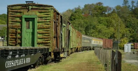 Old Cargo and Passenger Train Still Shot Stock Footage 141464797