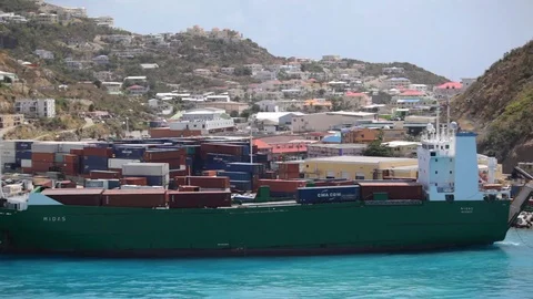 Old Cargo Ship On Sint Maarten Vídeo Stock 88922257