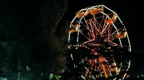 The old carousel in a small provincial park at night Stock Footage 52120697