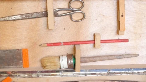 Old carpenter tool box Stock Footage 88918535