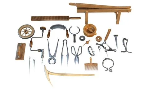 Old carpenter workshop with vintage tools,3d illustration Stock Illustration
