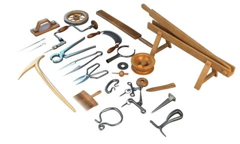 Old carpenter workshop with vintage tools,3d illustration Stock Illustration