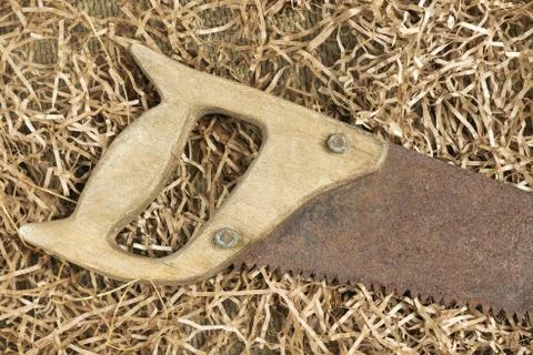 Old carpentry saw close up Stock Photos