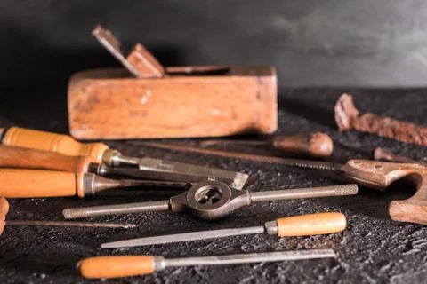 Old carpentry tools Stock Photos
