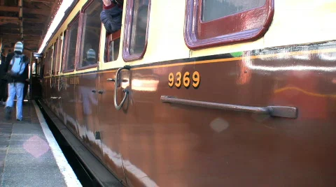 Old carriages leaving the station Stock Footage 657955