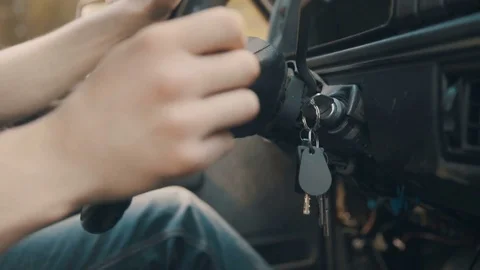 Old car's keys in ignition while driving Stock-Footage 83223339